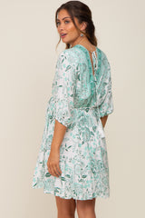 Mint Green Floral Border Print Maternity Dress