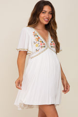 Ivory Embroidered V-Neck Maternity Dress