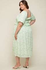 Lime Floral Smocked Maternity Plus Midi Dress