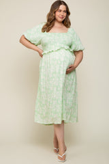 Lime Floral Smocked Maternity Plus Midi Dress