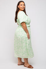 Lime Floral Smocked Plus Midi Dress