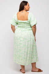 Lime Floral Smocked Plus Midi Dress