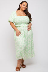 Lime Floral Smocked Plus Midi Dress