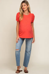 Coral Eyelet Lace Short Sleeve Maternity Top