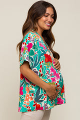 Emerald Green Floral V-Neck Maternity Blouse