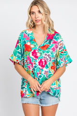 Emerald Green Floral V-Neck Maternity Blouse