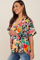 Black Floral V-Neck Maternity Blouse