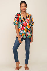 Black Floral V-Neck Blouse