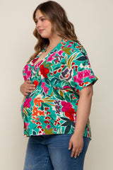 Emerald Green Floral V-Neck Maternity Plus Blouse