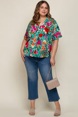 Emerald Green Floral V-Neck Maternity Plus Blouse