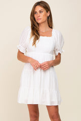 White Plaid Square Ruffle Neck Tiered Maternity Dress