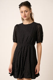 Black Eyelet Detail Mini Dress