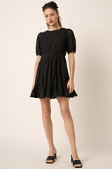 Black Eyelet Detail Mini Dress