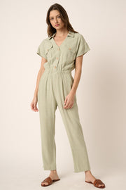 Sage Linen V Neck Jumpsuit