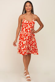 Red Floral Ruffle Dress