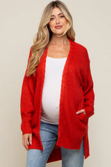 Rust Cable Knit Accent Maternity Cardigan