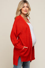 Rust Cable Knit Accent Maternity Cardigan