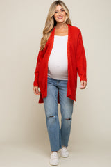 Rust Cable Knit Accent Maternity Cardigan