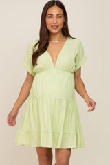 Lime V-Neck Tiered Cutout Back Maternity Dress