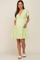 Lime V-Neck Tiered Cutout Back Maternity Dress