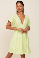 Lime V-Neck Tiered Cutout Back Dress