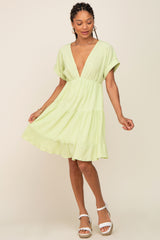 Lime V-Neck Tiered Cutout Back Dress