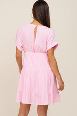 Pink V-Neck Tiered Cutout Back Maternity Dress