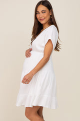 White V-Neck Tiered Cutout Back Maternity Dress