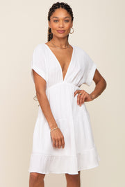 White V-Neck Tiered Cutout Back Dress