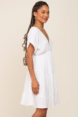 White V-Neck Tiered Cutout Back Dress