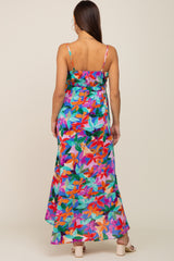 Royal Blue Floral Hi-Lo Maternity Wrap Maxi Dress