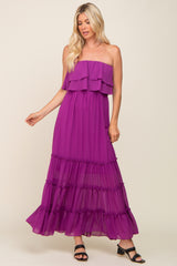 Purple Chiffon Strapless Ruffle Tiered Maxi Dress