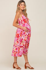 Fuchsia Floral Button Down Maternity Midi Dress