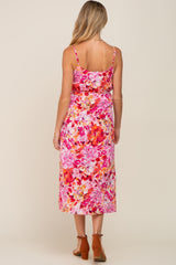 Fuchsia Floral Button Down Maternity Midi Dress