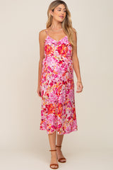 Fuchsia Floral Button Down Maternity Midi Dress