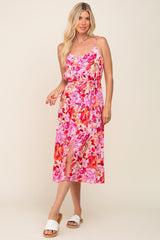 Fuchsia Floral Button Down Maternity Midi Dress