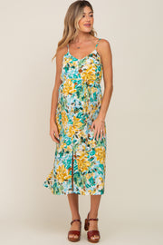 Teal Floral Button Down Maternity Midi Dress