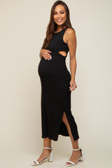 Black Side Cutout Side Slit Maternity Midi Dress