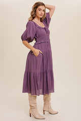 Plum Ruffle Front Tie Tiered Maxi Dress