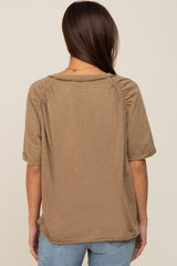 Mocha Front Pocket Raw Edge Trim Short Sleeve Maternity Top