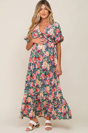 Black Multi-Color Floral Ruffle Maternity Maxi Dress