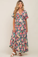 Black Multi-Color Floral Ruffle Maternity Maxi Dress