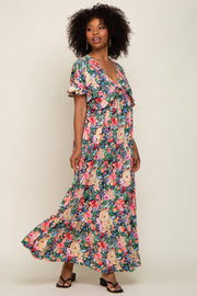 Black Multi-Color Floral Ruffle Maxi Dress