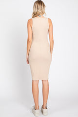 Beige Sleeveless Fitted Dress