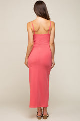 Coral Ribbed Sleeveless Maternity Maxi Dress