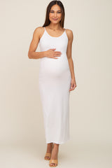 White Ribbed Sleeveless Maternity Maxi Dress