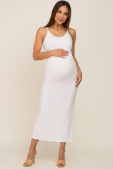 White Ribbed Sleeveless Maternity Maxi Dress