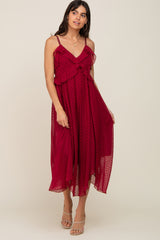 Burgundy Swiss Dot Handkerchief Midi Dress