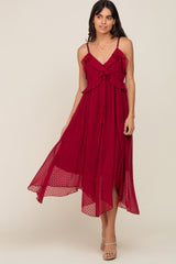 Burgundy Swiss Dot Handkerchief Midi Dress