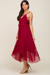 Burgundy Swiss Dot Handkerchief Midi Dress